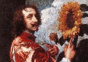 Anthony Van Dyck Self Portrait With a Sunflower showing the gold collar and medal King Charles I gave him in 1633 Spain oil painting artist